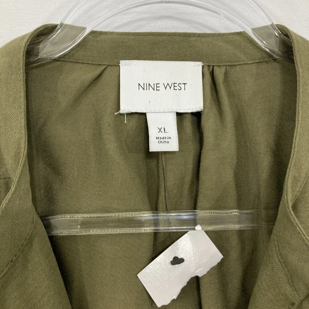 New Nine West size XL Green Olive Soft Comfy Rolled Sleeve Full Zip Jacket - Picture 2 of 11